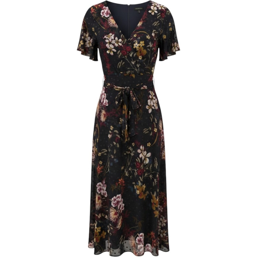 Lane Bryant Floral Dot Dress Size 26 Flutter Sleeve V-Neck Belted